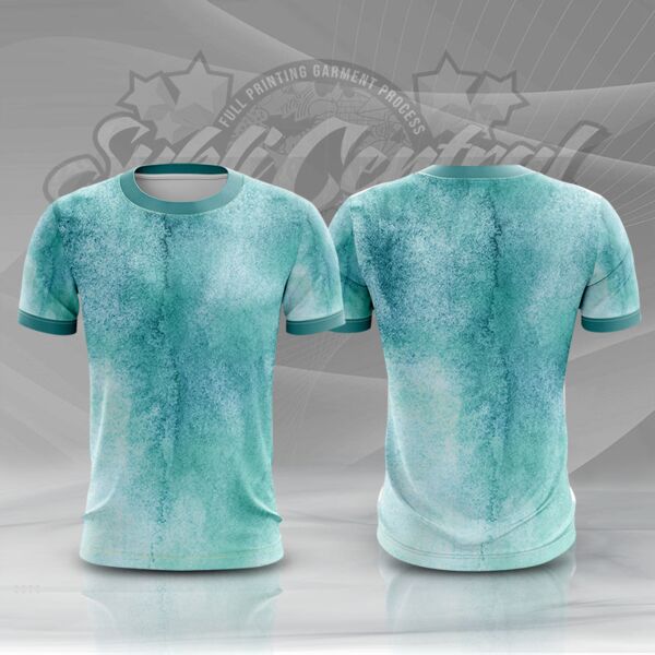Blue Green Water Color Full Print Roundneck Shirt Thumbnail
