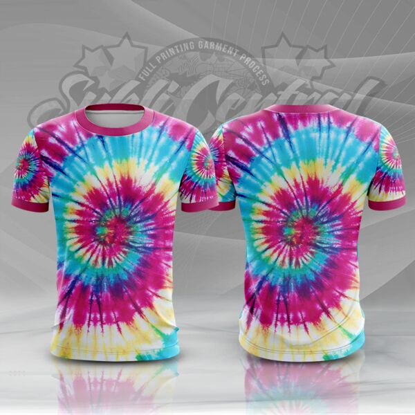 Purple Tie Dye Colorful Full Print Roundneck Shirt Thumbnail