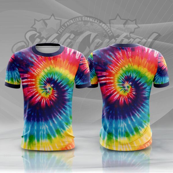 Violet Tie Dye Colorful Full Print Roundneck Shirt Thumbnail